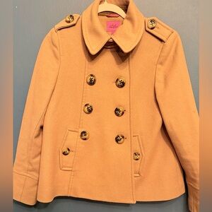 Whistles London Camel Wool Coat US 8 UK 12 Short Button Detail Pea Coat CF500